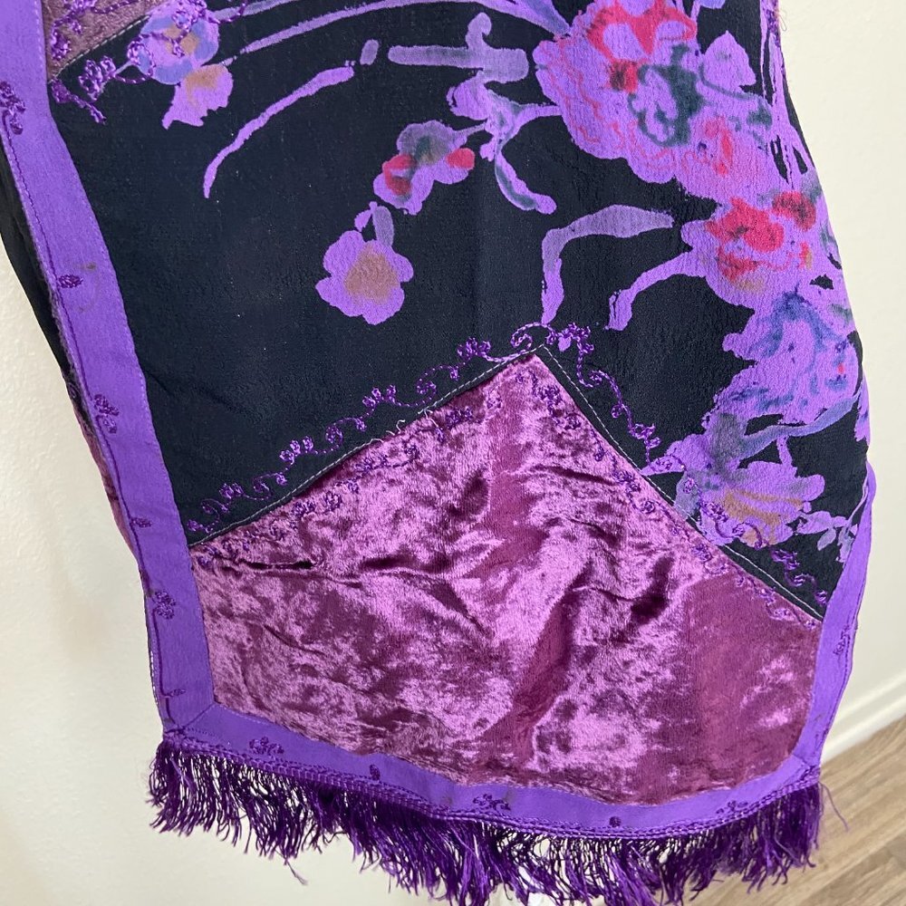 Vintage Patchwork Scarf Reversible 100% Rayon Fri… - image 5